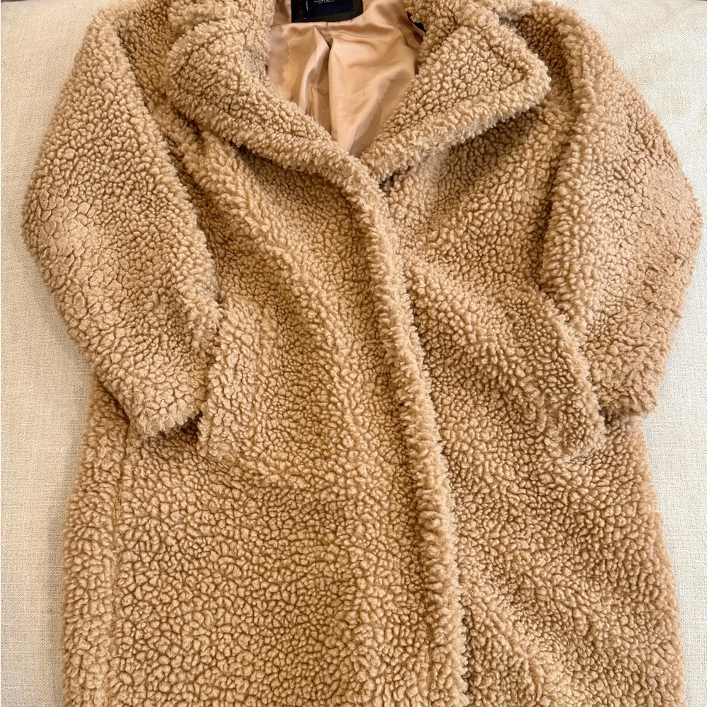 Lucky Brand Faux Shearling Long Coat in LATTE, Size: Large